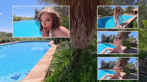 Top Skinny Girl Becky macht es sich Outdoor am Pool