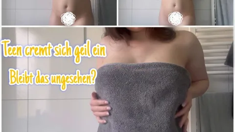 Bleibt das ungesehen? Teen cremt sich heimlich im Bad ein