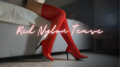 Red Nylon Tease: Legs You Can’t Look Away From