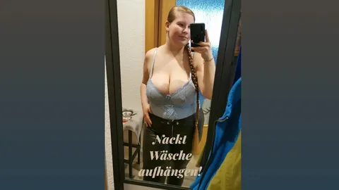 Haushalt mit Honey! Nackt wäsche aufhängen🔥💦